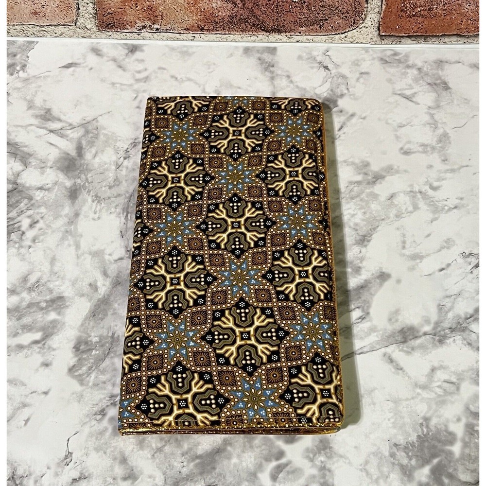 VTG Fabric Bifold Wallet Clutch BOHO Multicolor Gold Piping Slide Pocket ID Slot